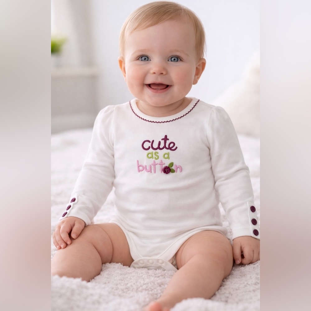 Gymboree Baby Bodysuit Embroidered Cute as a button 100% Cotton size 12-18 mos